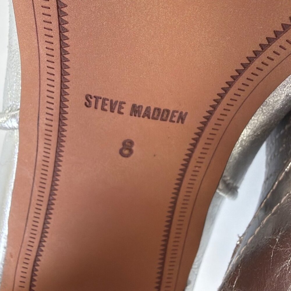 Steve Madden Josefine Western Boot Silver Leather Block Heel Calf Boots Size 8 - Picture 9 of 10
